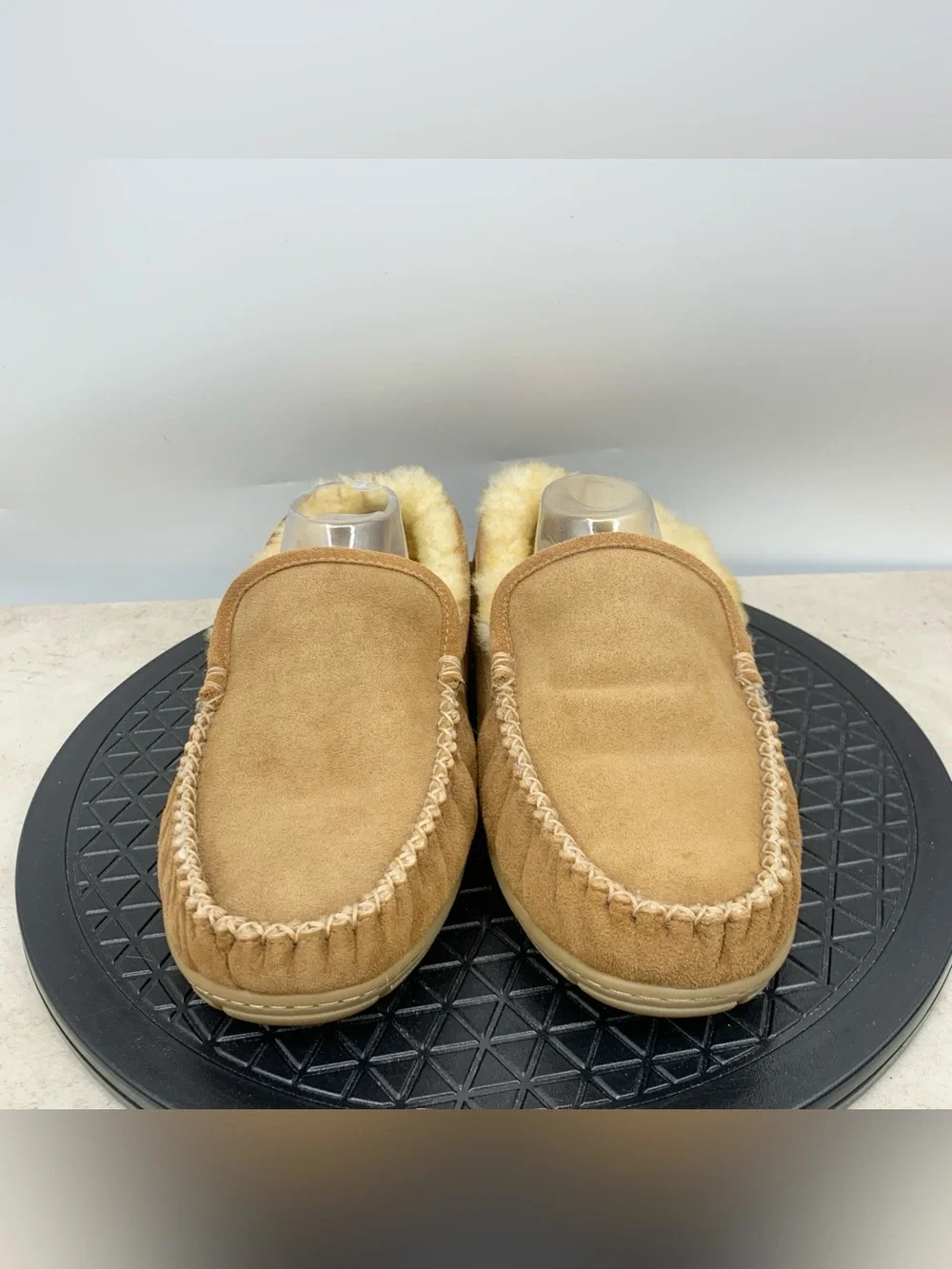LL Bean Venetian Slippers Men Size 14 Shoes Brown Suede Shearling Moccasins